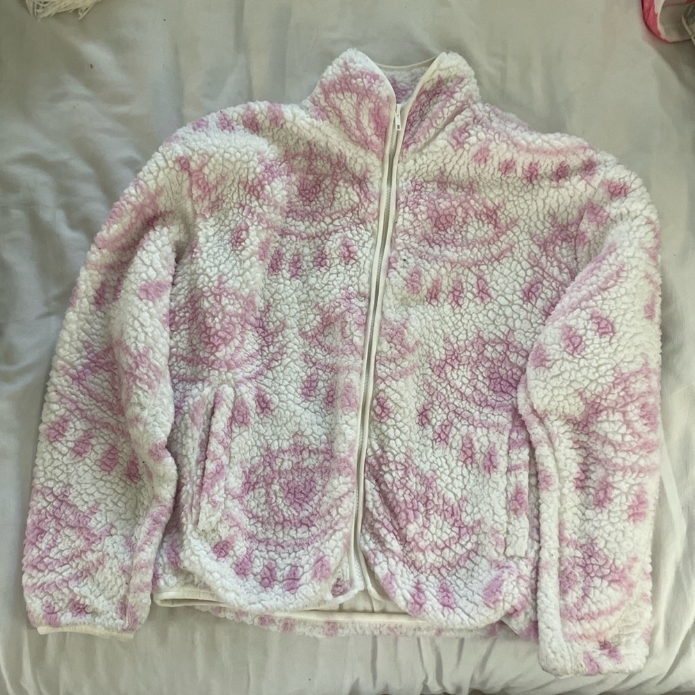 forever 21 size s jacket with pink and white eye design
